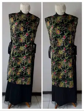 outer gantung panjang bahan tissue motif beludru timbul