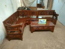 Kursi tamu sudut minimalis full kayu jati