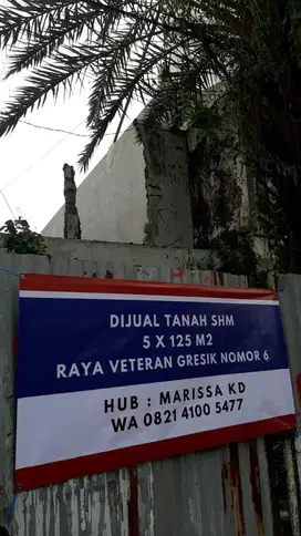 Dijual Tanah 5 x 25 Jl Veteran Gresik (Di Depan Tugu Wilmar)