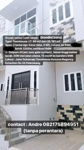 Dijual Rumah Townhouse 2 Lantai Kondisi Baru Di Komplek Kesuma Regency