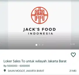 Loker sales makanan ringan dan Tim leader utk  Area Jakbar