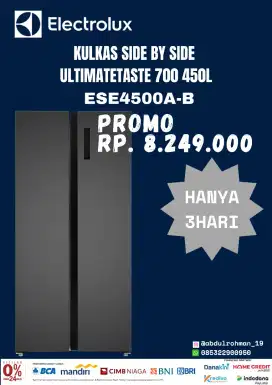 Electrolux Kulkas side by side UltimateTaste 700 450L - Besi hitam