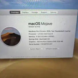 Macbook Pro 2019 layar 13 inch Ram 8 Ssd 128 Layar Core i5 Touchbar