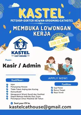 Lowongan kerja admin/ kasir klinik hewan
