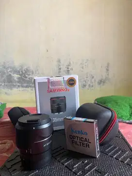 lensa samyang 35mm F1.8 + uv Filter sony fullframe baru buka dus