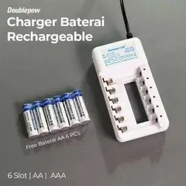 Charger Baterai Rechargeable 6 Slot AA AAA with AA 6 PCS