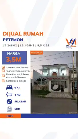 Dijual Rumah Furnish Petemon – Garasi 4 Mobil, Siap Huni!