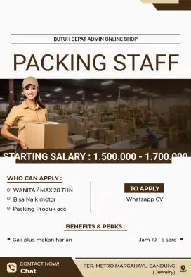 TUTUP,) ADMIN ONLINE SHOP PACKING LOKASI METRO MARGAHAYU