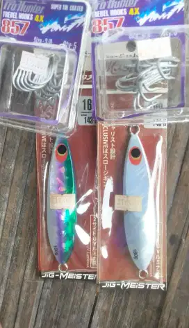 Alat pancing,2 slowjig+trebel hooks.berat 160g.
