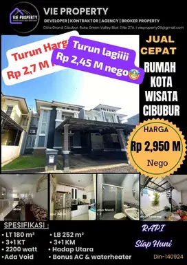 Turuh Harga Rumah 2 lantai siap huni dijual di Kota Wisata Cibubur