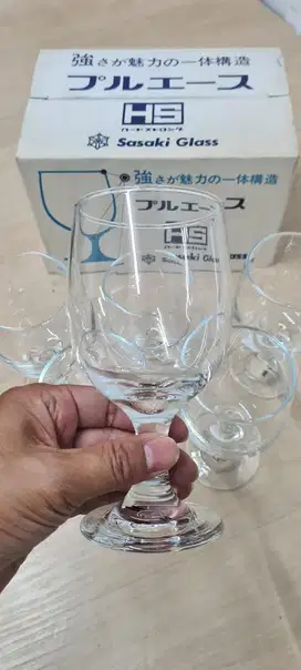 Gelas kaca HS Jepang ori premium, gelas antik, gelas kaki