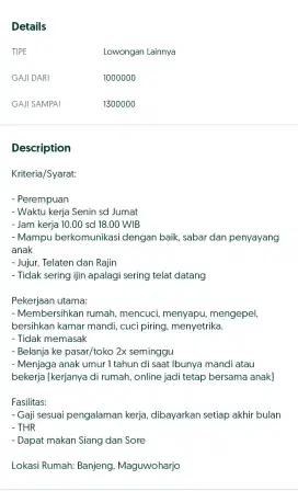 Dicari ART semi Momong (tidak menginap)
