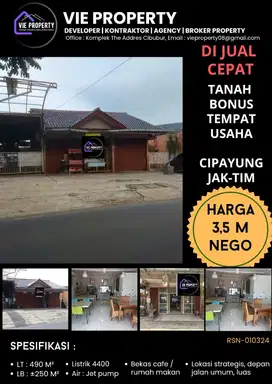 HARGA DIBAWAH PASAR  DIJUAL TANAH plus cafe plus isi Cipayung JakTim