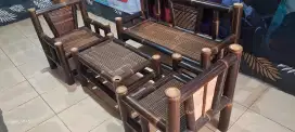 Kursi bangku meja bambu hitam set
