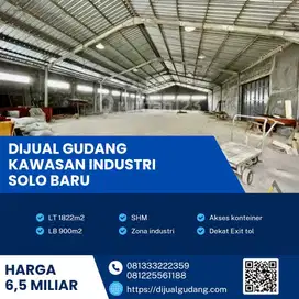 Jual cepat gudang industri Solo Baru 1822 m 7 menit dari exit tol
