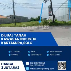 Jual cepat lahan industri 1945 Kartasura 10 menit dari exit tol