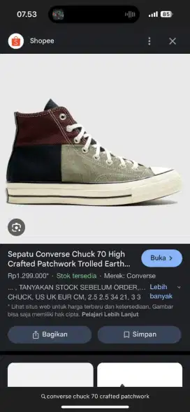 Sepatu Converse 70 s patch work size 44 like new