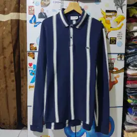 Kaos polo shirt LACOSTE long Sleeve Striped vertikal Navy Size L