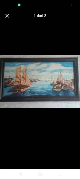 lukisan perahu layar dan koi