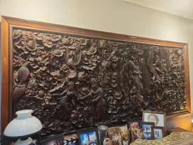Hiasan dinding relief 285 cm x 128 cm x 10 cm ukiran kayu jati solid3d