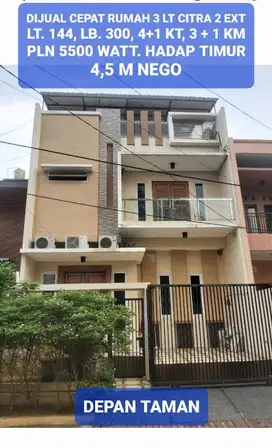 Rumah hdp timur, 8x18, 3 lt, di Citra Garden 2 ex