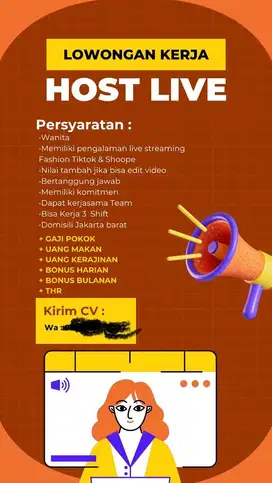 Dibutuhkan segera host live aksesoris kalung dll