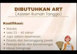 Lowongan pekerjaan Asisten Rumah Tangga / Pembantu