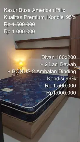 Set Perabot Kamar Tidur Divan Dipan, Kasur Busa, Lemari Baju & Rak