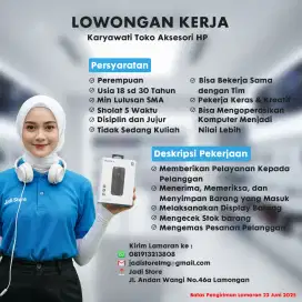 Lowongan Kerja Karyawati Toko Aksesoris HP