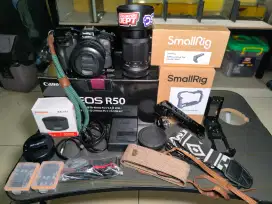 Canon Eos R50 Kit RF-S 18-45 RF-S 55-210 dan Aksesoris