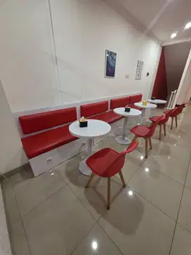 Sofa Bench (2 colokan listrik) + Meja Bulat + Kursi Cushion