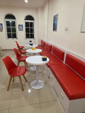 Sofa Bench (2 colokan listrik) + Meja Bulat + Kursi Cushion