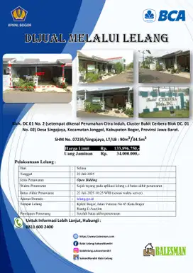 DIJUAL RUMAH MELALUI LELANG WILAYAH BOGOR