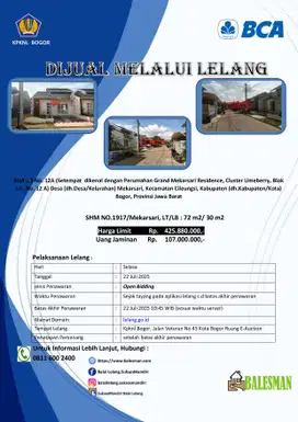 DIJUAL RUMAH MELALUI LELANG WILAYAH BOGOR