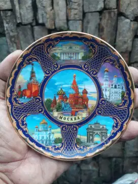 Antik piring keramik souvenir kota moscow Russia eropa dim 12 cm mulus