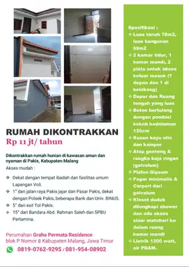 Dikontrakkan Rumah di Pakis Malang