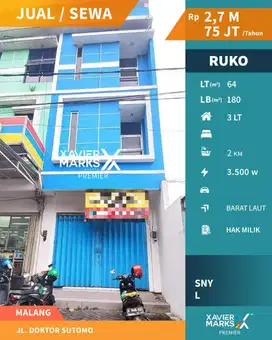 Dijual Ruko Selangkah ke Alun-alun di Jl Dr Sutomo Malang