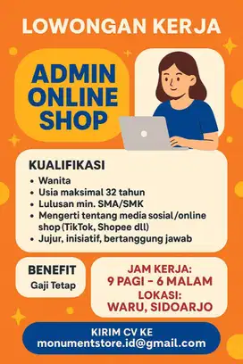 LOWONGAN KERJA ADMIN ONLINE SHOP SANDAL WANITA BUTUH YANG SIAP KERJA