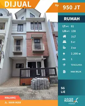 Dijual Rumah American Modern di Jalan Ikan - Ikan, Lowokwaru Malang
