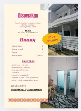 Disewakan/dikontrakan rumah UMS perum nilasari
