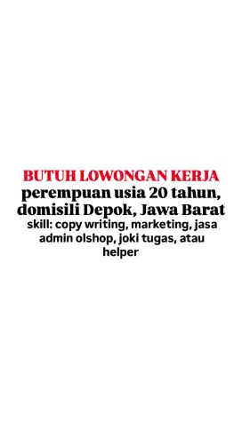 BUTUH LOWONGAN KERJA