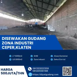 DiSewa gudang lokasi Ceper Klaten luas 5000m BU!