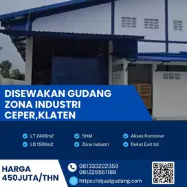 DiSewa gudang lokasi Penggung Klaten luas 2400m BU!