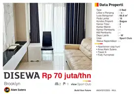 Disewa Apartemen 2BR Furnish Dekat Living World Mall Alam Sutera