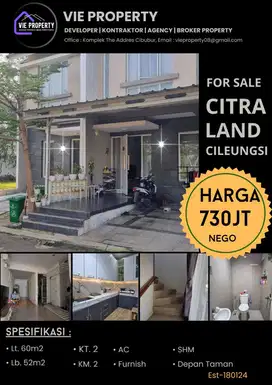 TURUN HARGA JUAL CEPAT Rumah asri rapi di Perum Citraland Cibubur.