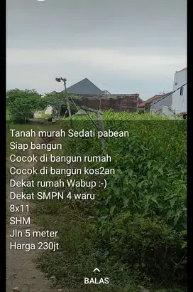 Tanah luas 88 m2 harga 250 juta di Pabean, Sedati, Kabupaten Sidoarjo