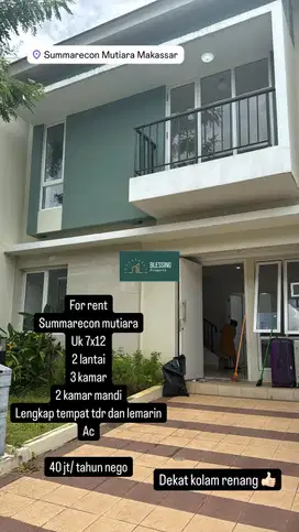 Rumah 2 lantai di Summarecon Makassar dekat ke Bandara, tol dan KIMA