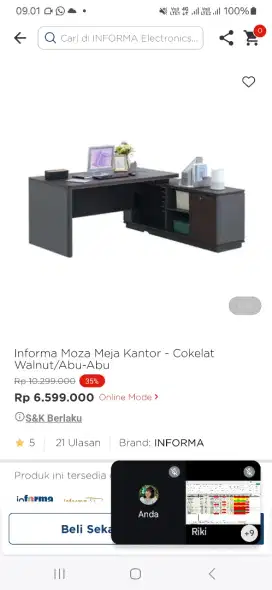 Informa moza meja kantor - cokelat walnut