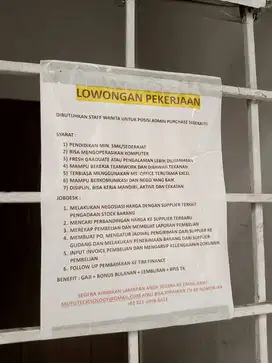 LOWONGAN PEKERJAAN ADMIN PURCHASING PT MUTU TECHNOLOGY INDONESIA