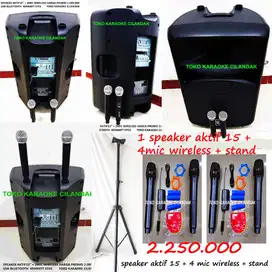 PROMO SPEAKER AKTIF+4MIC POWER MIXER DLL  SPEAKER AKTIF 15 + STAND + 4